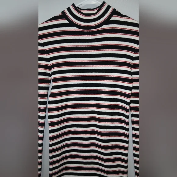 Forever 21 Y2K striped mock neck midi dress Women's size Small preppy ac… - Picture 3 of 6